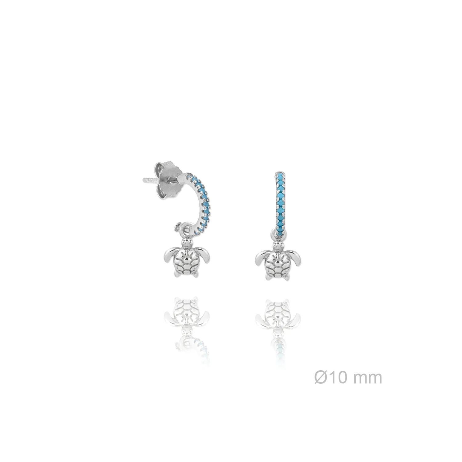 Aritos Mini Plata con turquesas y Tortuga