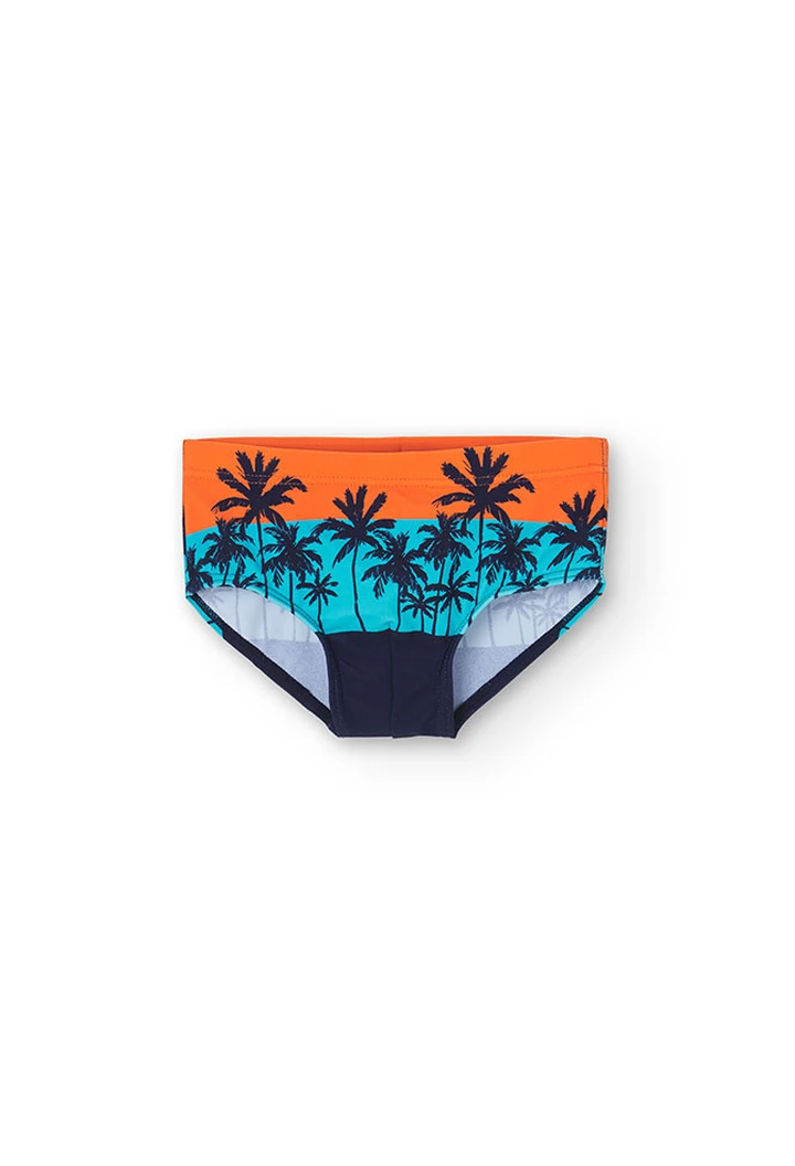 Bañador slip estampado de niño en color naranja