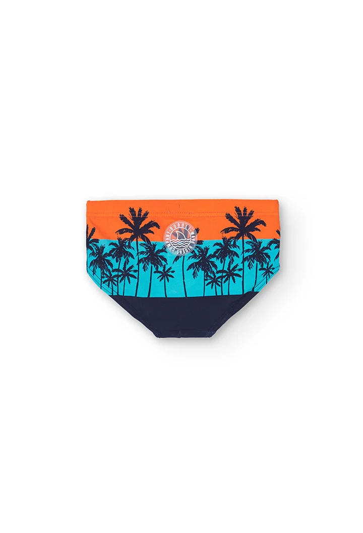 Bañador slip estampado de niño en color naranja