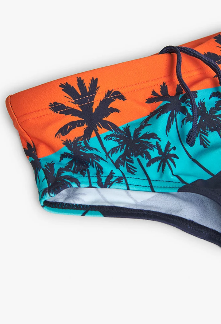 Bañador slip estampado de niño en color naranja