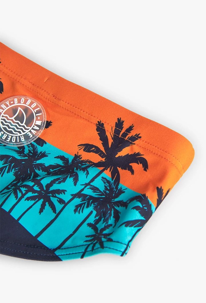 Bañador slip estampado de niño en color naranja