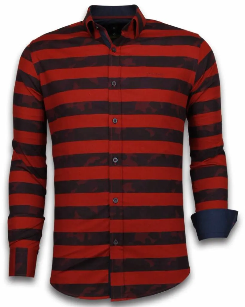 CAMISAS ITALIANAS – SLIMFIT CAMISA CABALLERO  BLOUSE BIG STRIPE CAMOUFLAGE PATTERN  ROJO