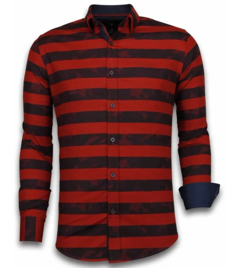 CAMISAS ITALIANAS – SLIMFIT CAMISA CABALLERO  BLOUSE BIG STRIPE CAMOUFLAGE PATTERN  ROJO