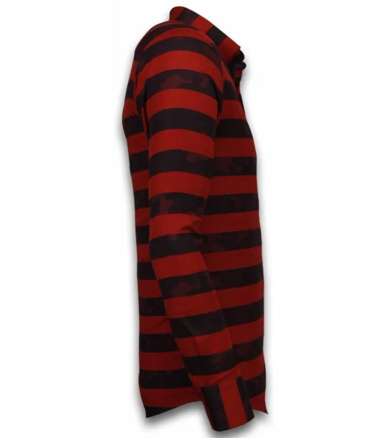 CAMISAS ITALIANAS – SLIMFIT CAMISA CABALLERO  BLOUSE BIG STRIPE CAMOUFLAGE PATTERN  ROJO