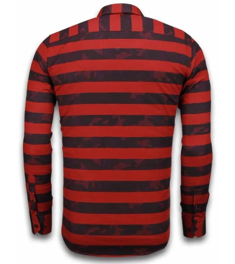 CAMISAS ITALIANAS – SLIMFIT CAMISA CABALLERO  BLOUSE BIG STRIPE CAMOUFLAGE PATTERN  ROJO