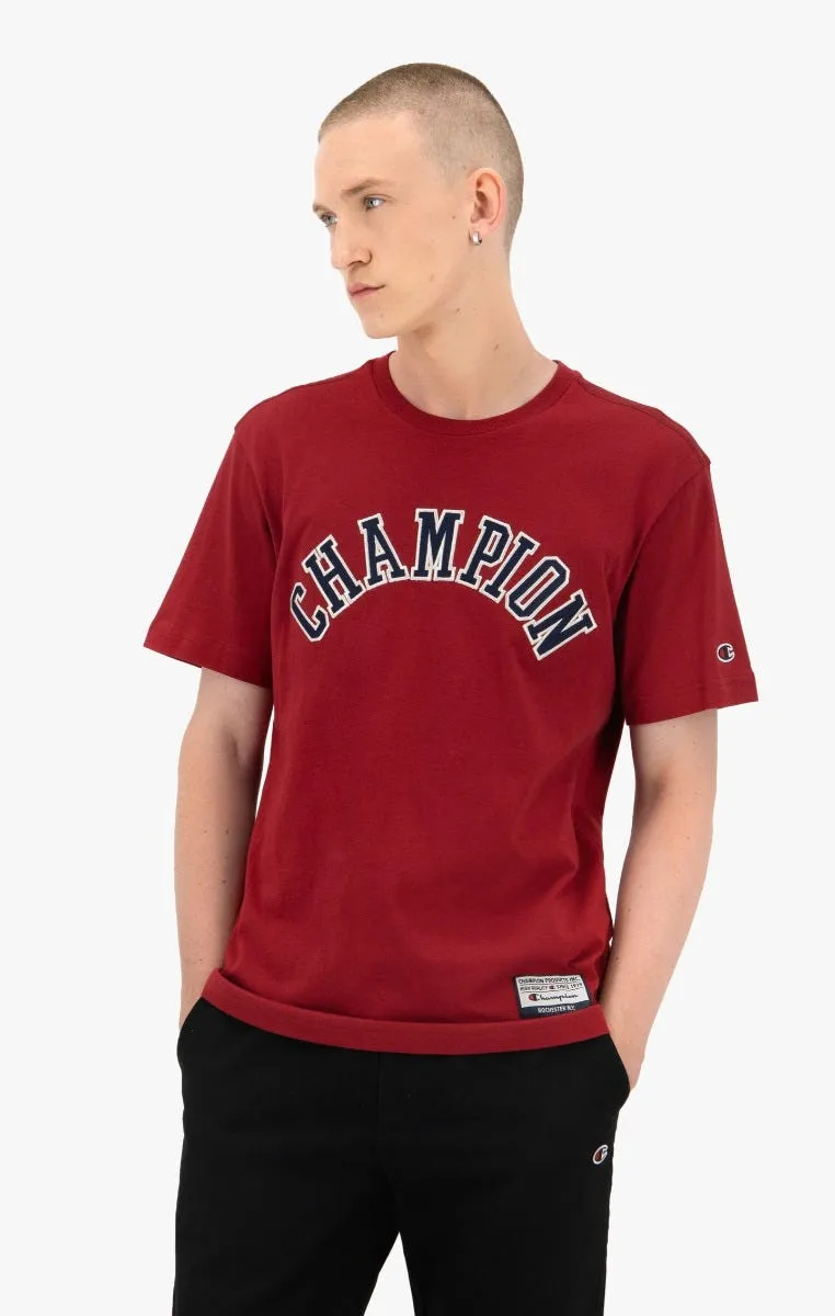 CAMISETA CHAMPION HOMBRE MANGA CORTA COLLEGIATE LOGO ORGANIC COTTON TSHIRT BURGUNDY REF. 216575 GRANATE LOGO PECHO