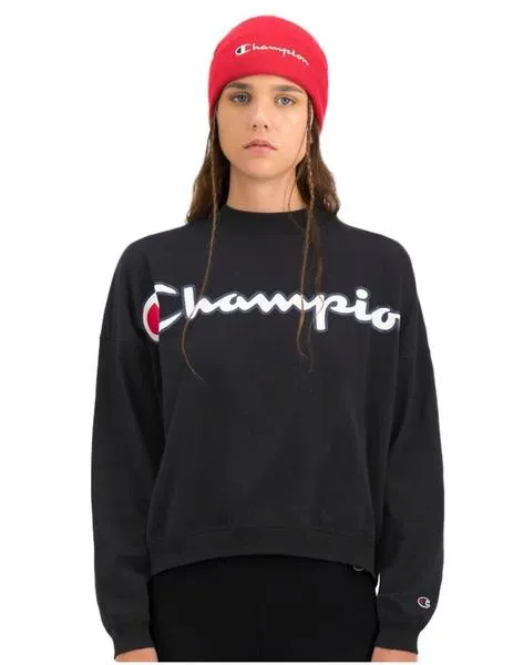 Camiseta corta CHAMPION chica manga corta Script Logo High Neck LS Tee Ref. 113197 negra