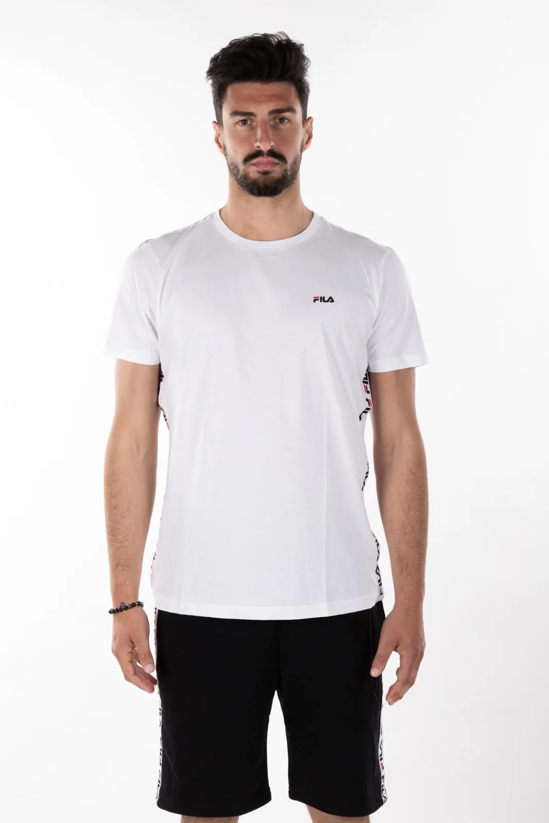 Camiseta manga corta FILA chico Men Talan Tee Ref. 682362 Blanca bandas impresas logos