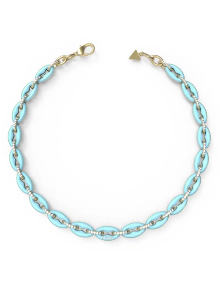 Collar Guess Mujer Pop Links Acero Dorado Turquesa