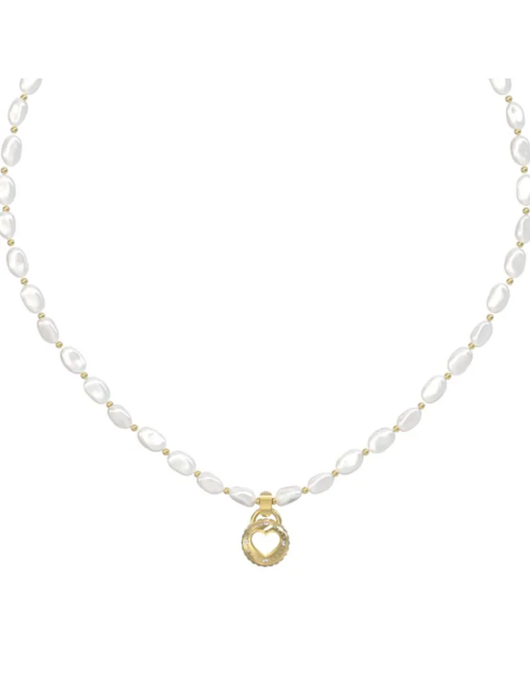 Collar Guess Mujer Rolling Hearts Acero Dorado Perlas