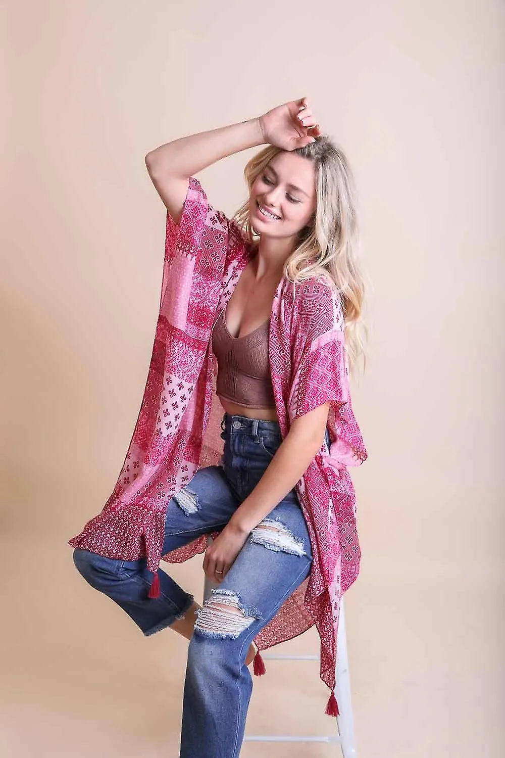 Color graded patchwork kimono8048