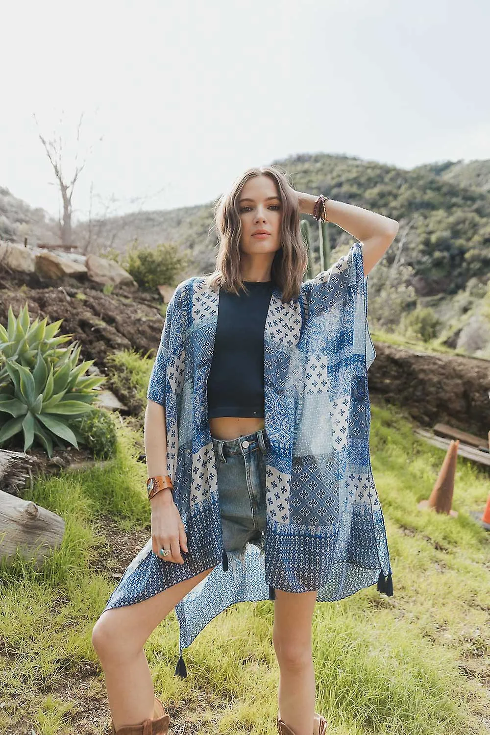 Color graded patchwork kimono8048