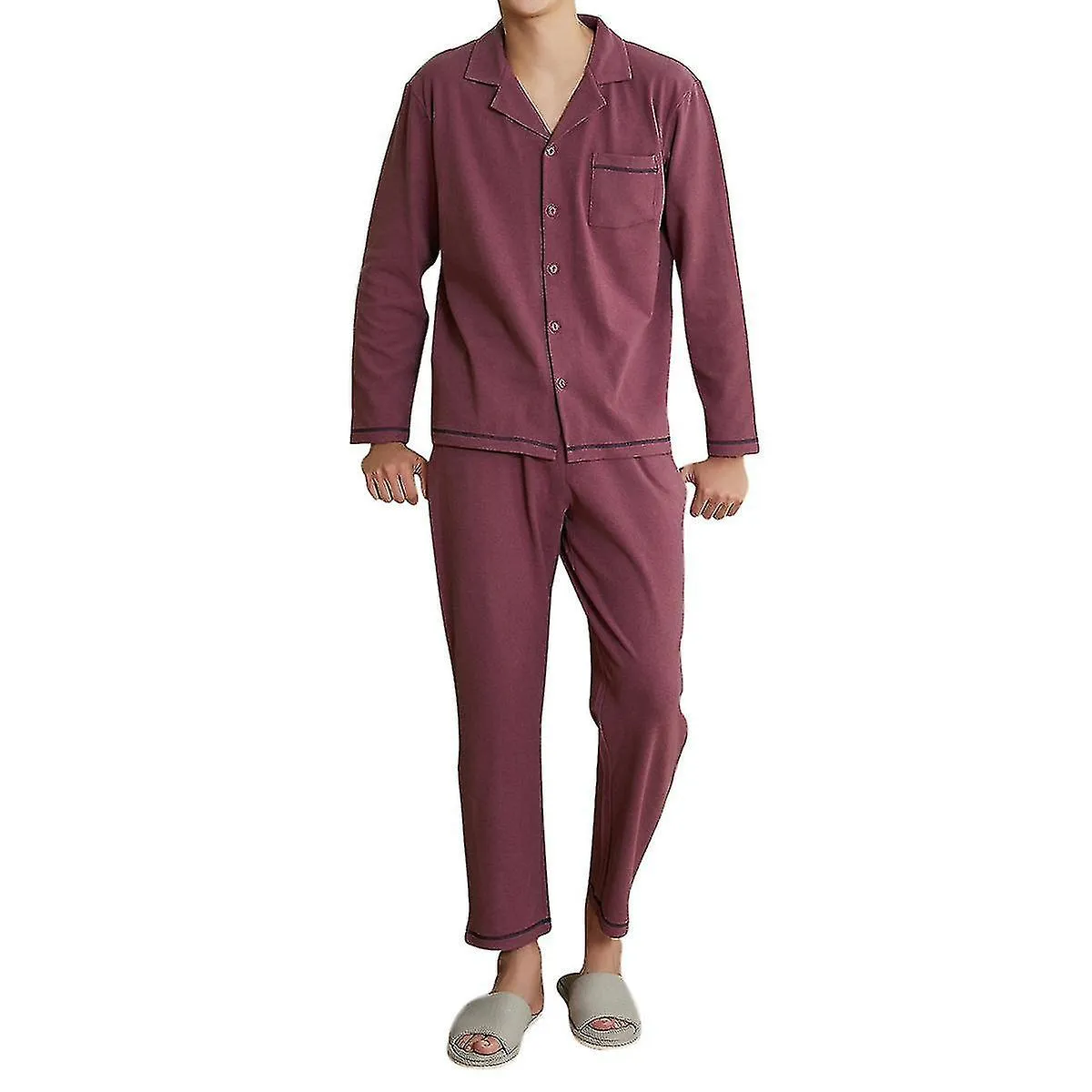 Men's Pajamas Suit Solid Color Lapel Long
