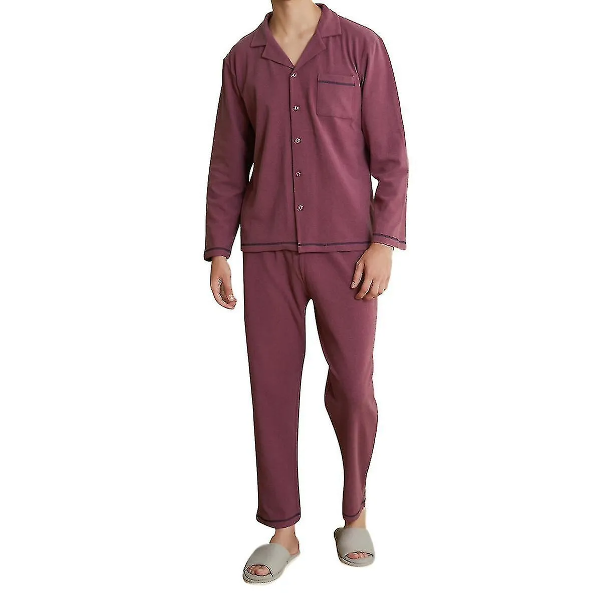 Men's Pajamas Suit Solid Color Lapel Long