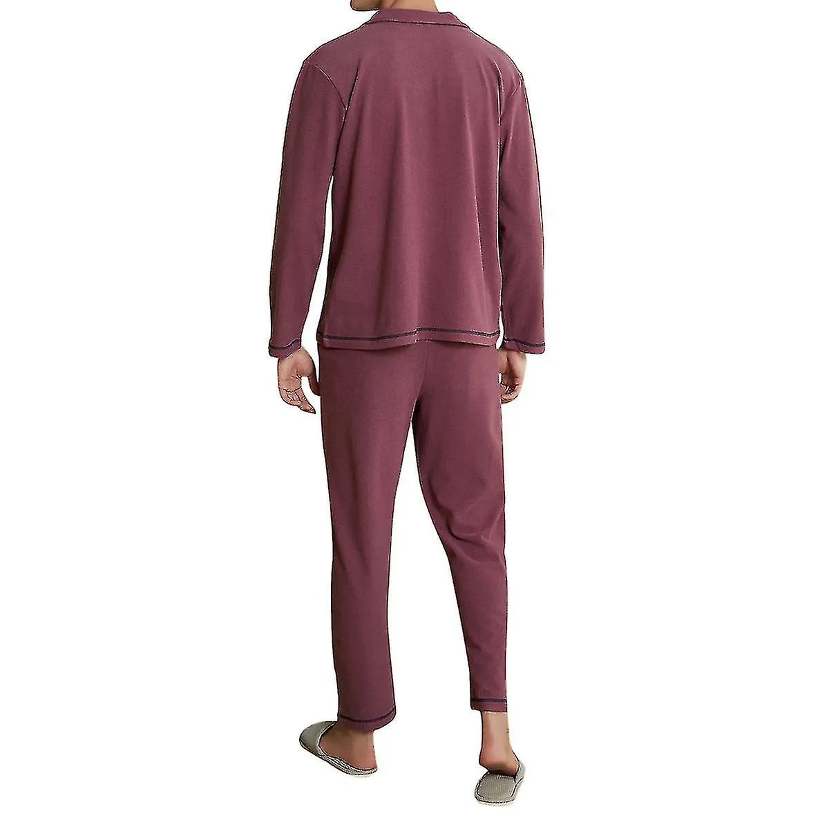 Men's Pajamas Suit Solid Color Lapel Long