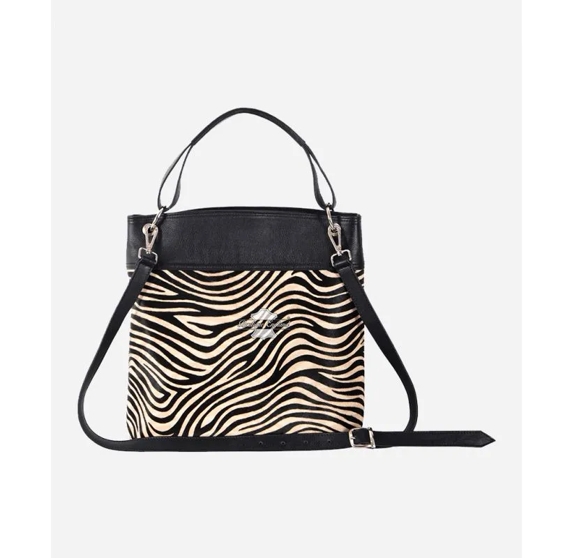 Women's Zebra Print Purse Black Leather Crossbody Handbag Purse