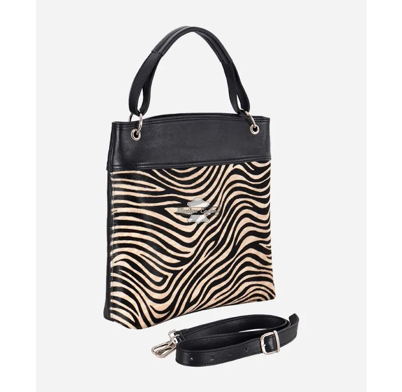 Women's Zebra Print Purse Black Leather Crossbody Handbag Purse